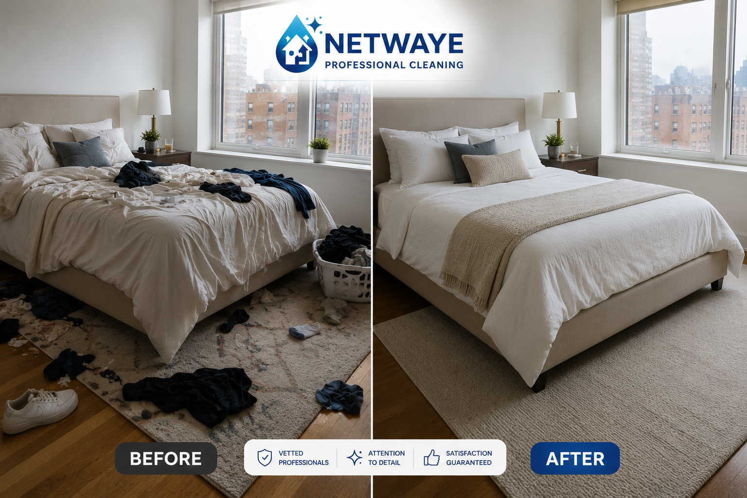 Completed bedroom cleaning service in New York