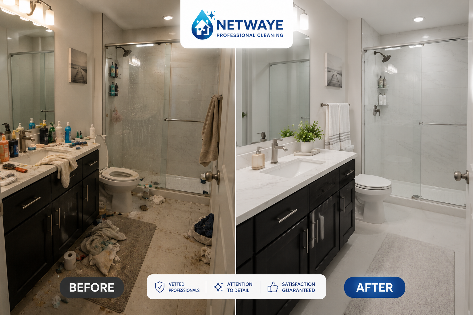 Completed bathroom deep cleaning service