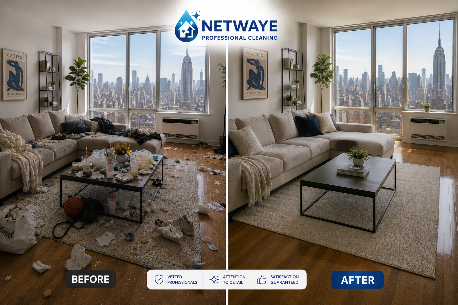 Completed living room cleaning service in New York